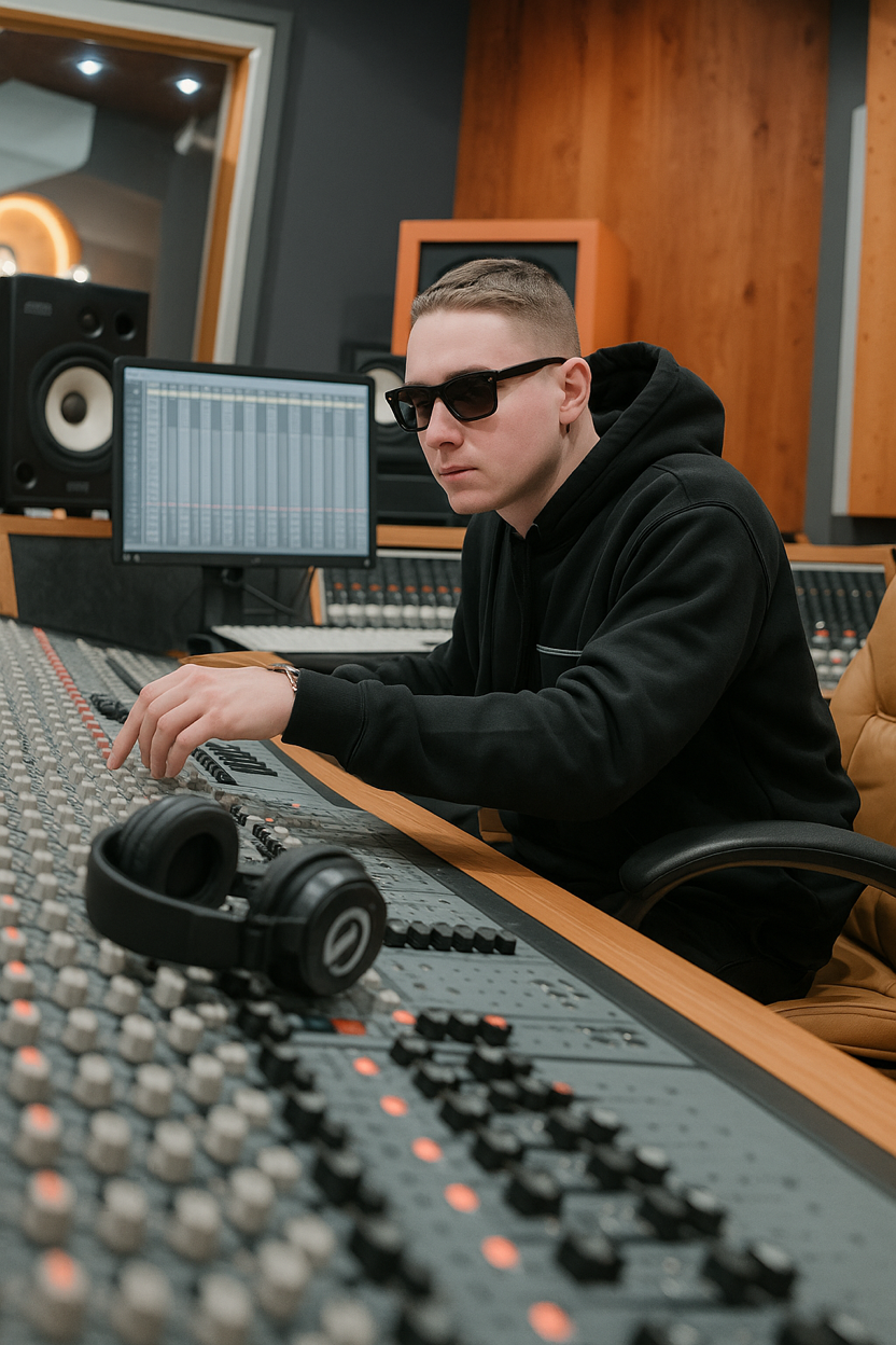 Produttore musicale in studio di registrazione